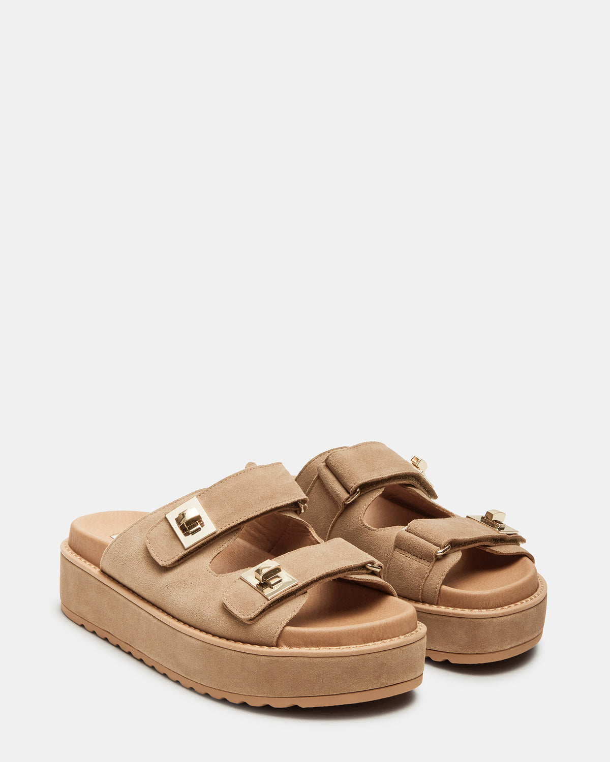 Steve Madden BIGSCHMONA Taupe Suede Women's Platform Slide Sandal