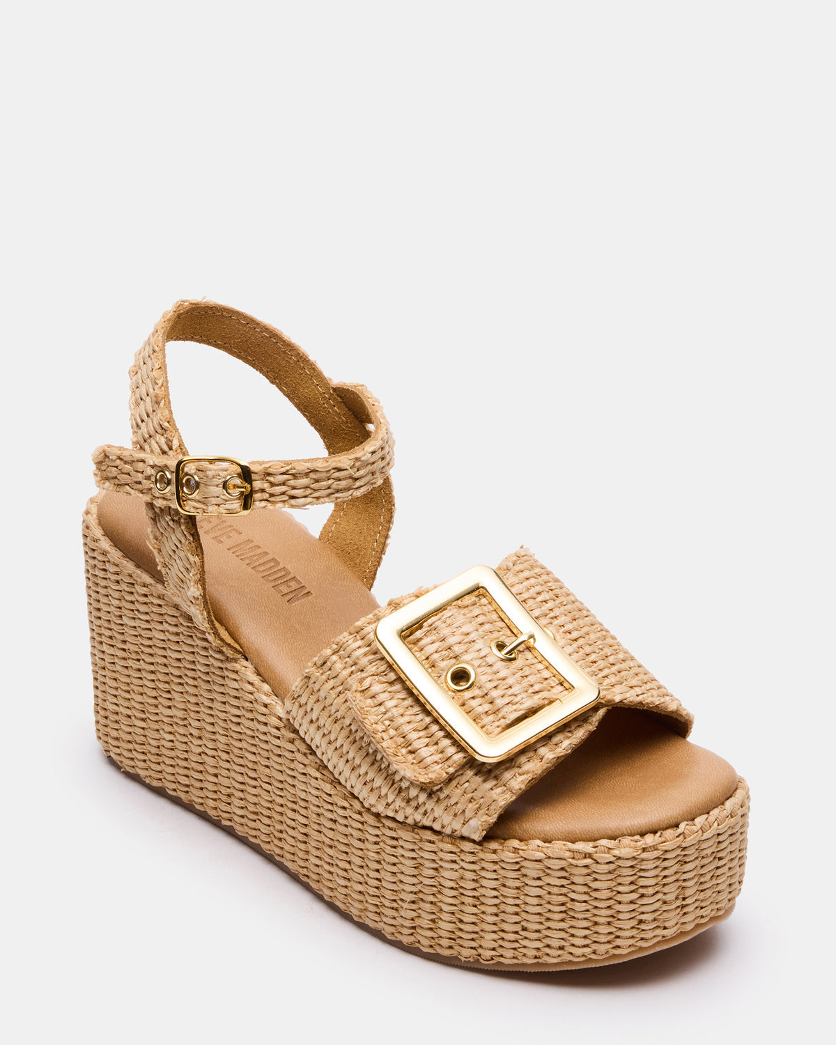 Steve Madden CIDER Natural Raffia Platform Wedge Women's Sandal