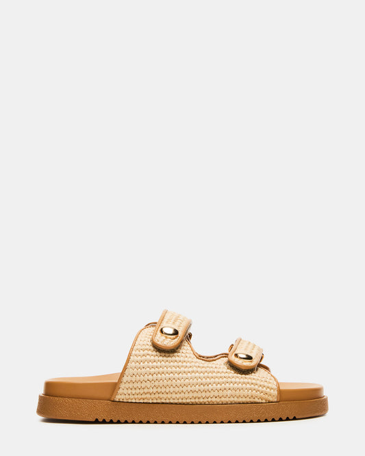 Steve Madden ATHENS Natural Raffia Slide Footbed Flatform Women's Sandal