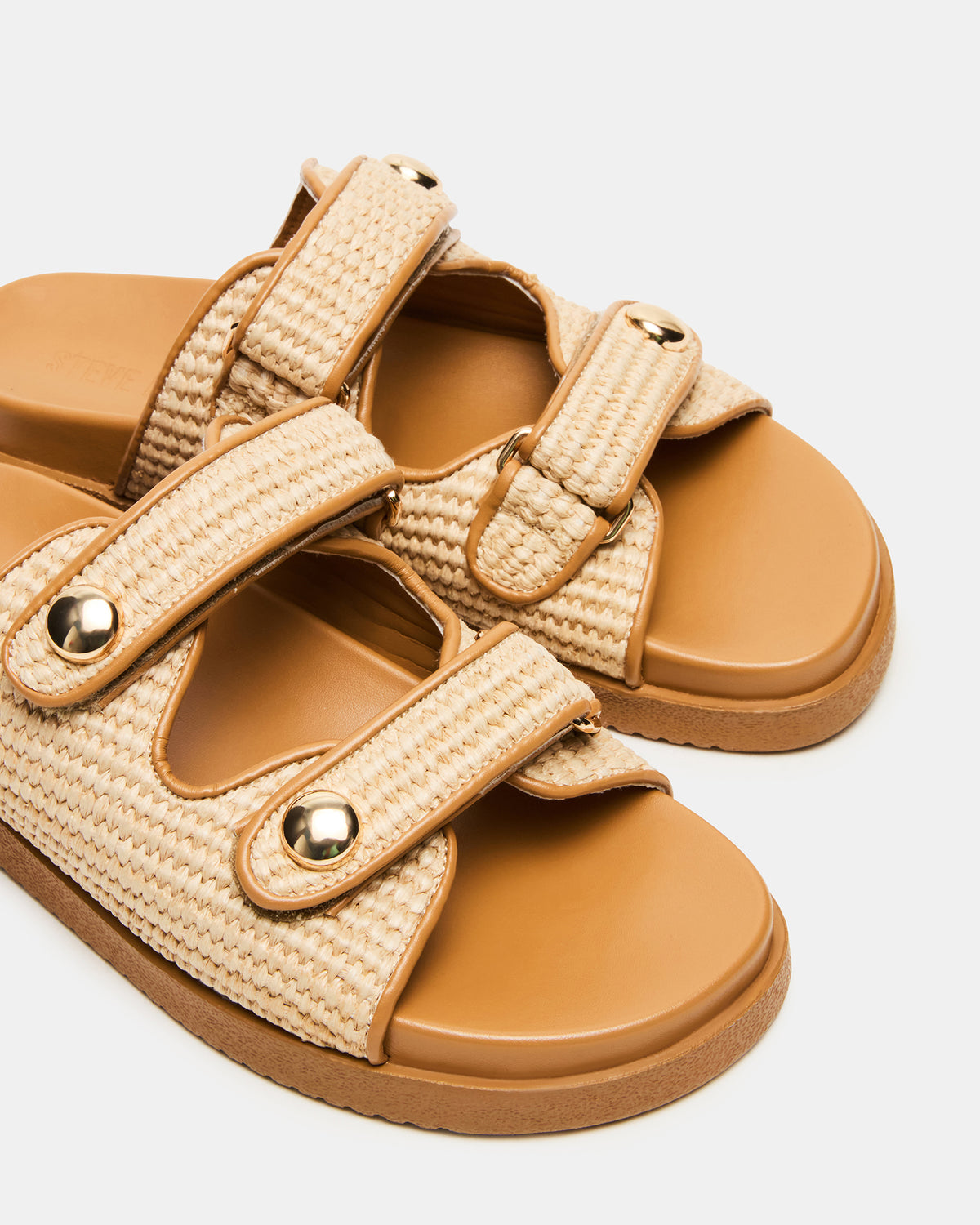 Steve Madden ATHENS Natural Raffia Slide Footbed Flatform Women's Sandal