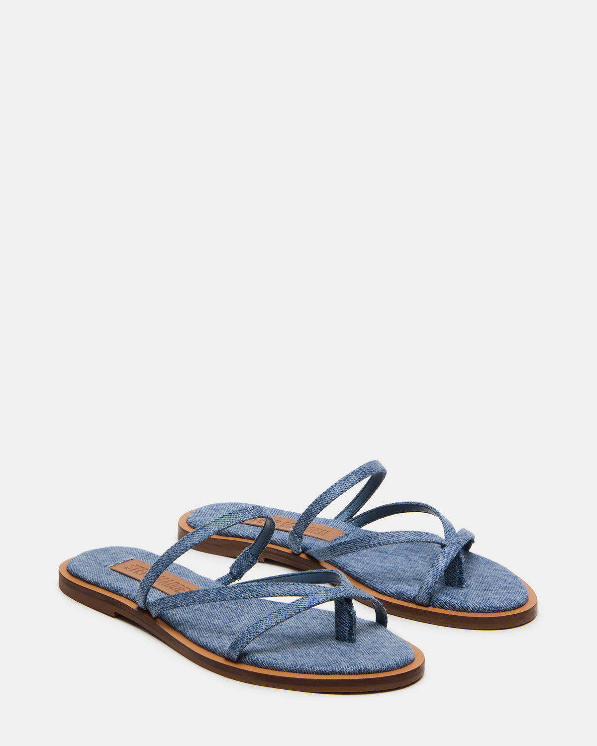 Steve Madden ELLERY Denim Fabric Strappy Thong Slide Women's Sandal