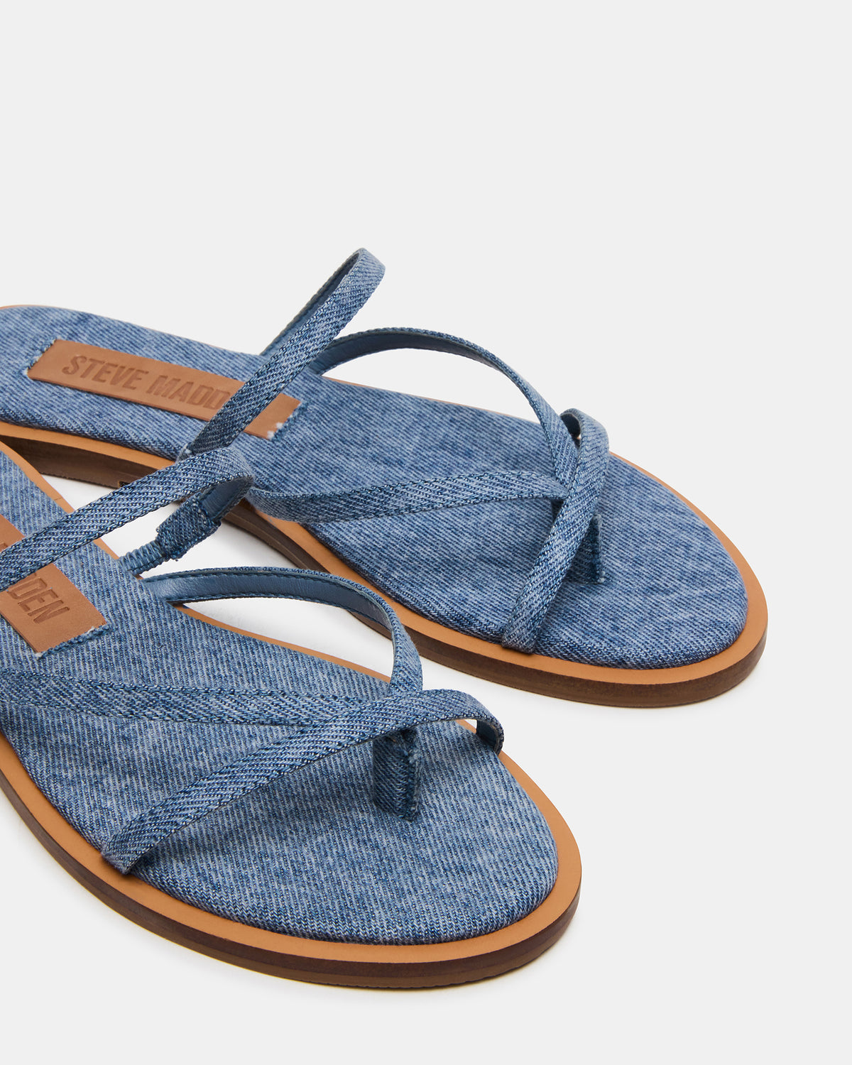 Steve Madden ELLERY Denim Fabric Strappy Thong Slide Women's Sandal