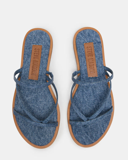 Steve Madden ELLERY Denim Fabric Strappy Thong Slide Women's Sandal