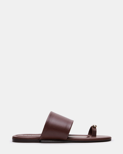 Steve Madden DECADENT Brown Leather Rounded-Toe Slide Women's Sandal