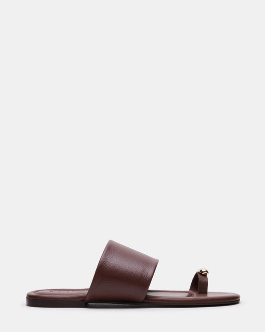 Steve Madden DECADENT Brown Leather Rounded-Toe Slide Women's Sandal