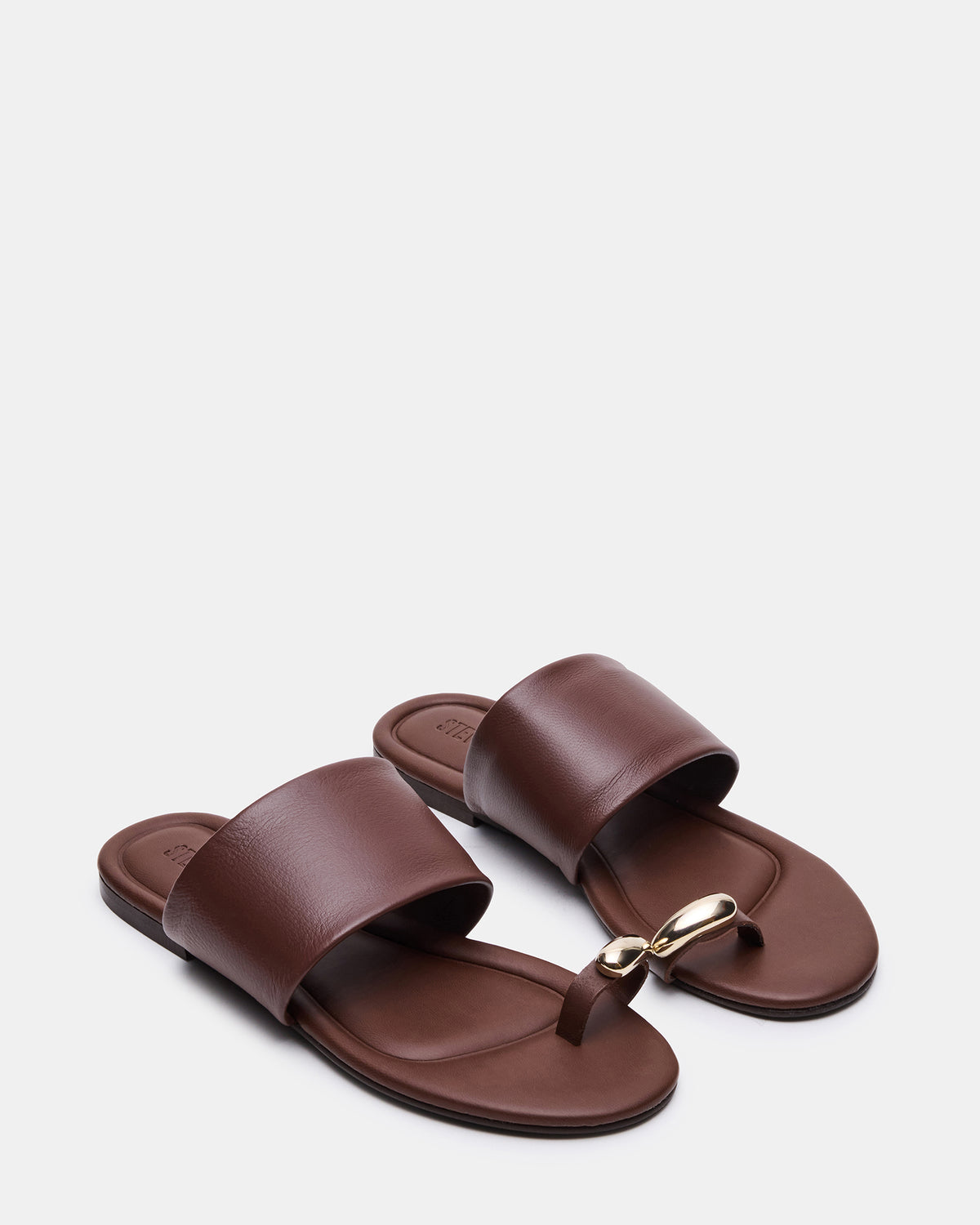 Steve Madden DECADENT Brown Leather Rounded-Toe Slide Women's Sandal