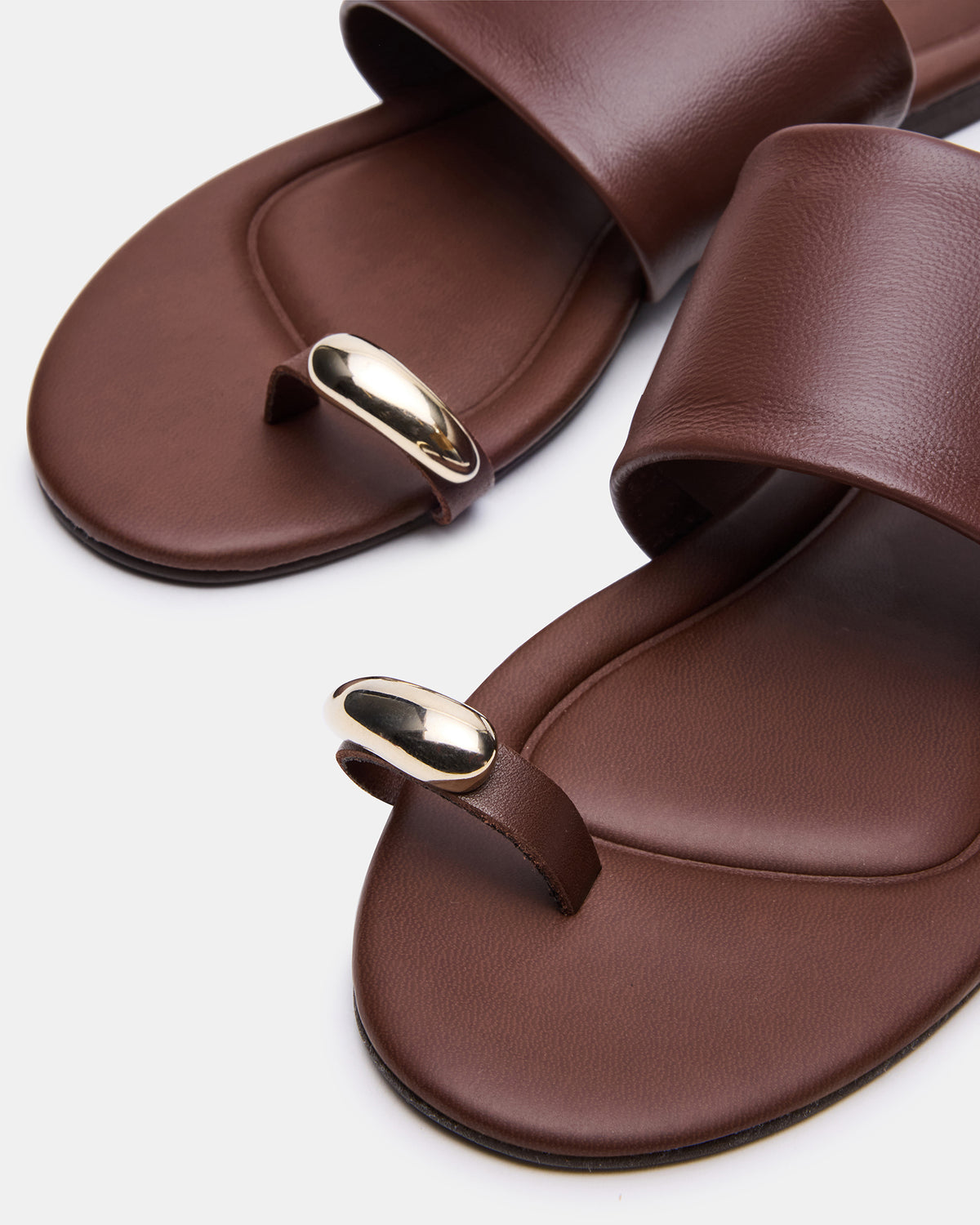 Steve Madden DECADENT Brown Leather Rounded-Toe Slide Women's Sandal