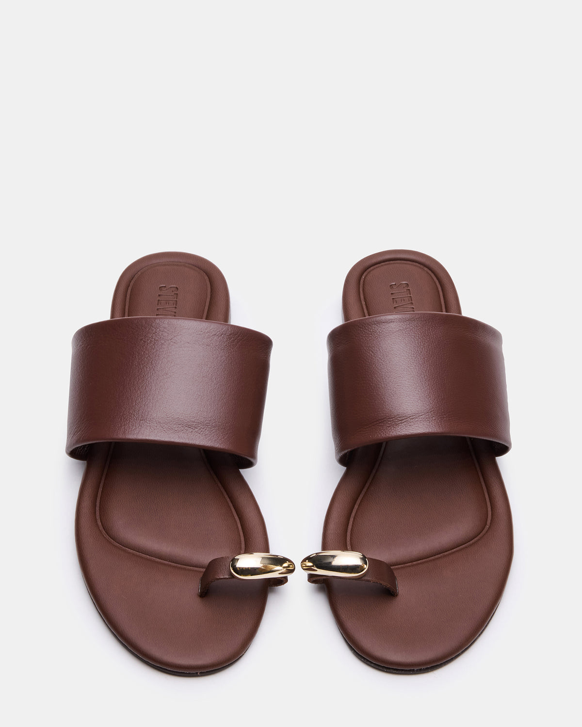 Steve Madden DECADENT Brown Leather Rounded-Toe Slide Women's Sandal