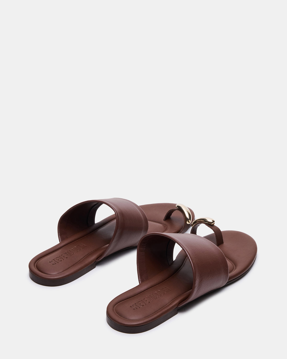 Steve Madden DECADENT Brown Leather Rounded-Toe Slide Women's Sandal