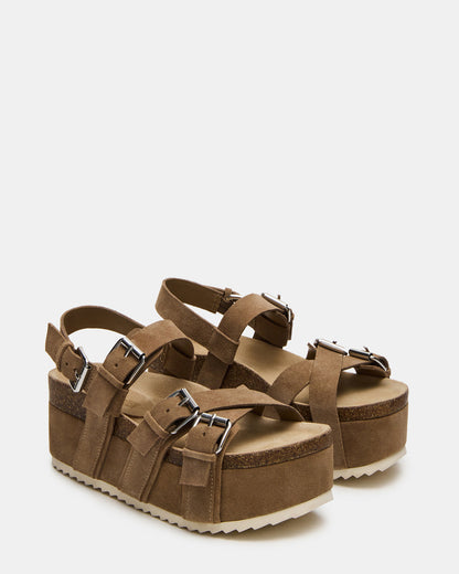Steve Madden KIWI Taupe Suede Women's Strappy Platform Sandal