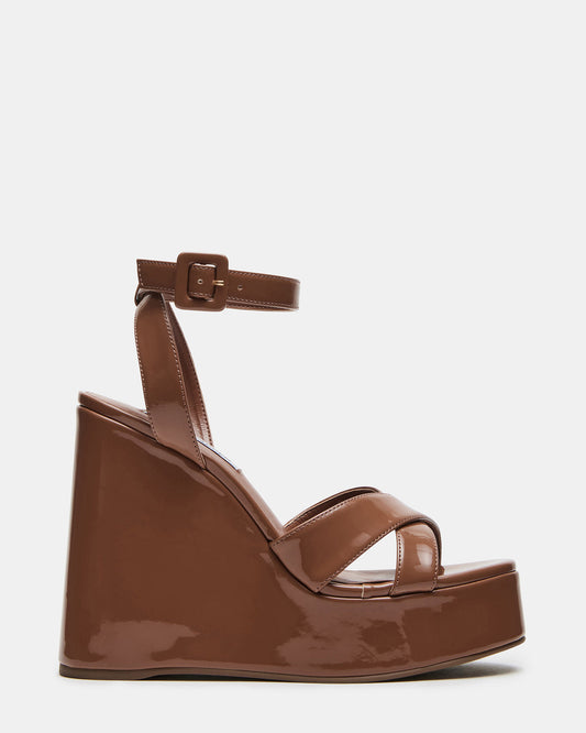 Steve Madden PINNACLE Camel Patent Women's Platform Wedge Sandal