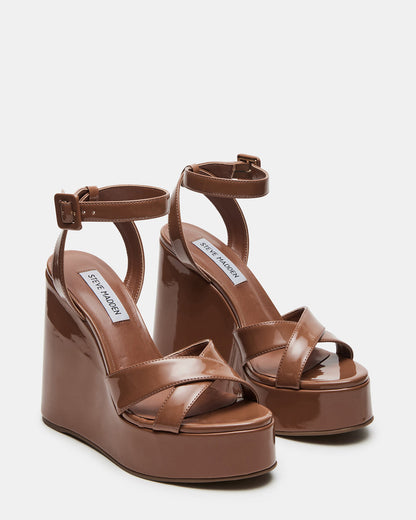 Steve Madden PINNACLE Camel Patent Women's Platform Wedge Sandal