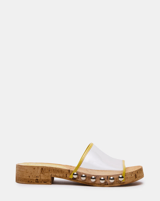 Steve Madden CLEMENT Yellow Wood Bottom Slide Mule Studded Women's Sandal