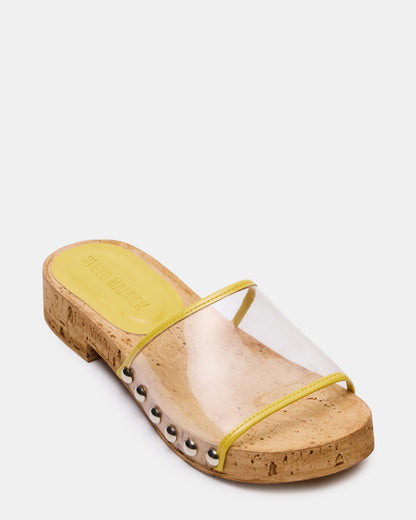 Steve Madden CLEMENT Yellow Wood Bottom Slide Mule Studded Women's Sandal