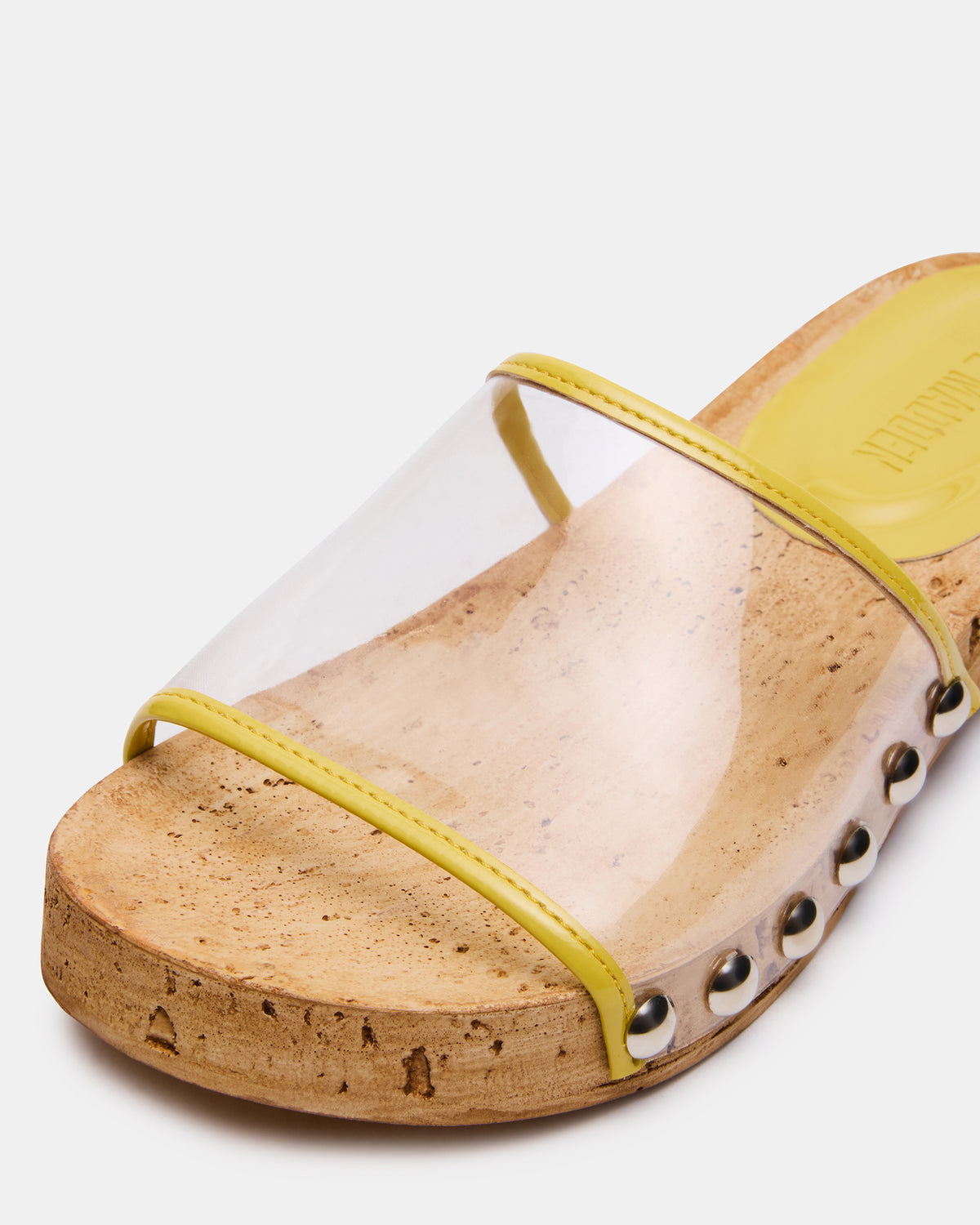 Steve Madden CLEMENT Yellow Wood Bottom Slide Mule Studded Women's Sandal