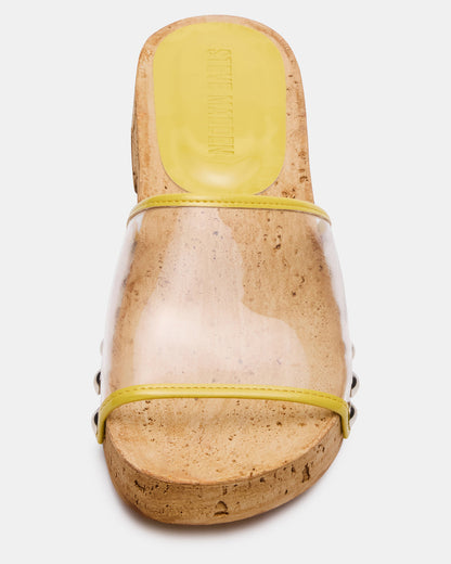 Steve Madden CLEMENT Yellow Wood Bottom Slide Mule Studded Women's Sandal