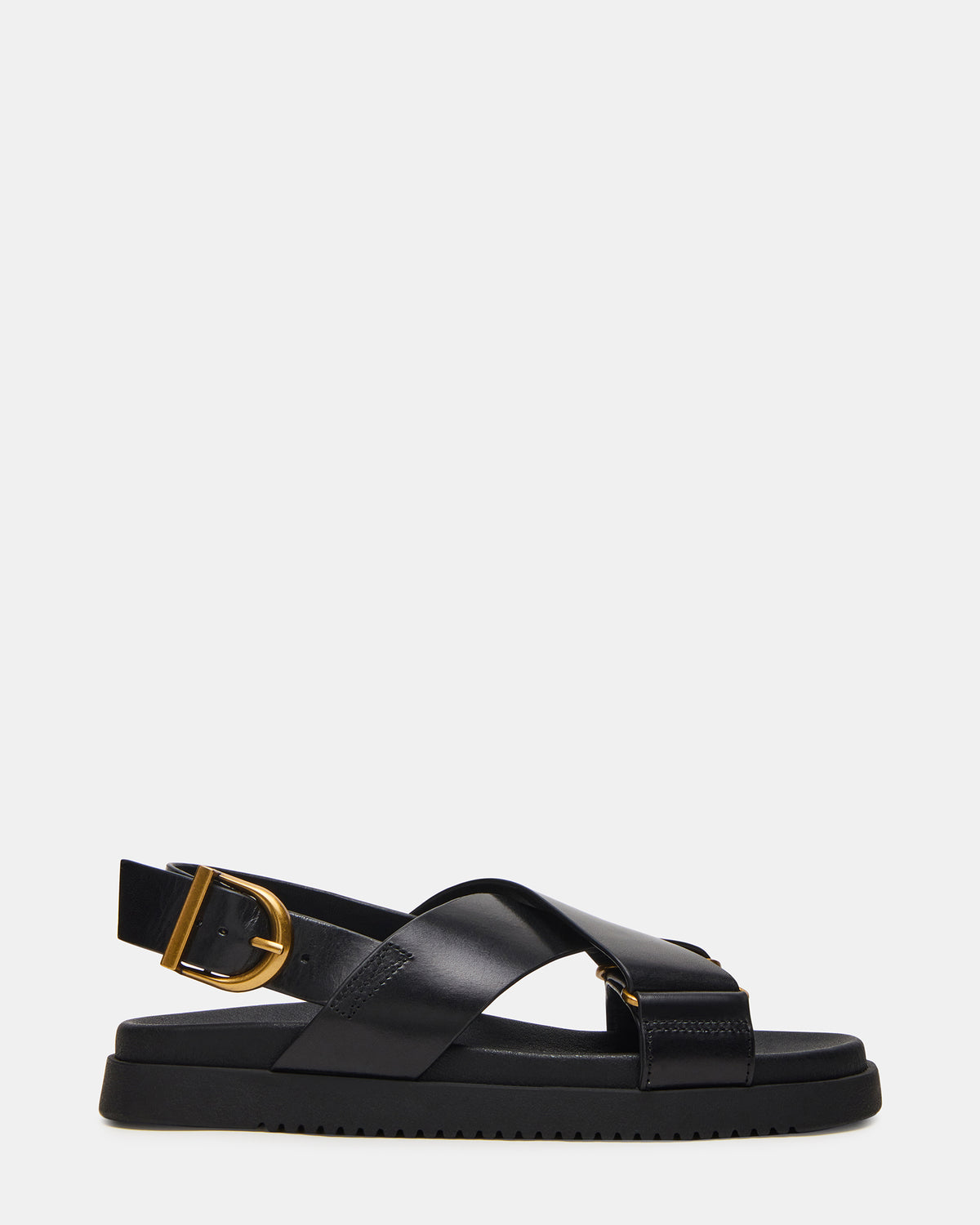 Steve Madden DONELLI Black Leather Strappy Footbed Women's Sandal