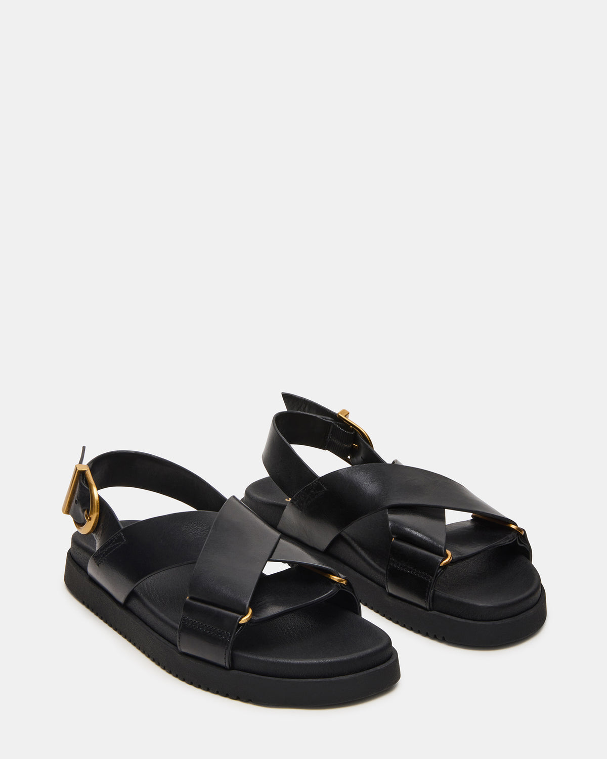 Steve Madden DONELLI Black Leather Strappy Footbed Women's Sandal