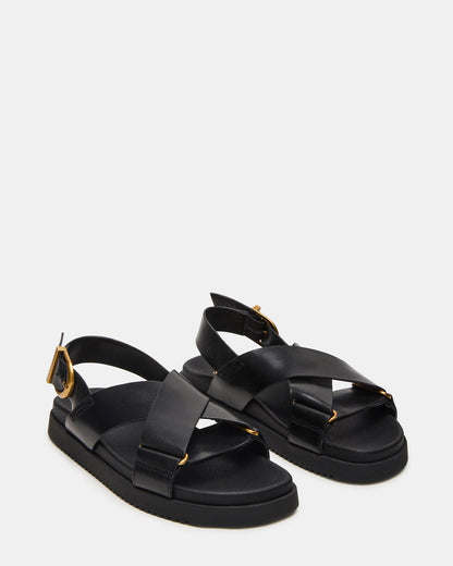 Steve Madden DONELLI Black Leather Strappy Footbed Women's Sandal
