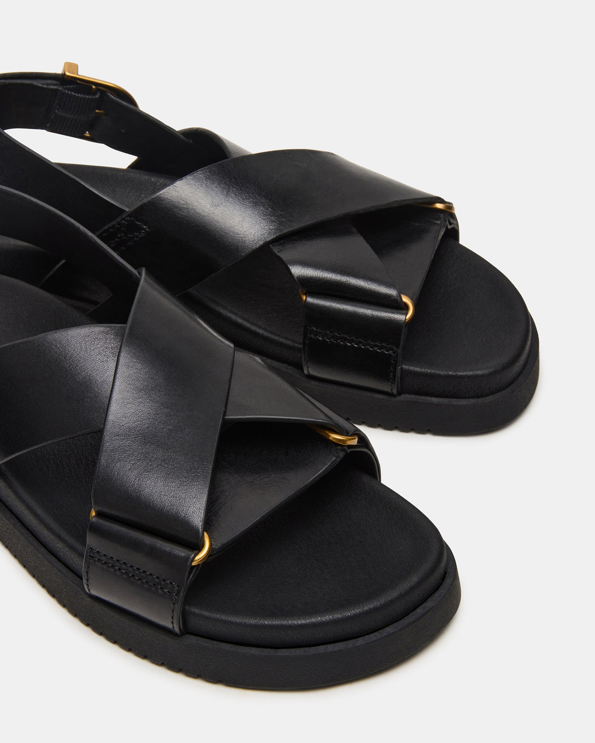 Steve Madden DONELLI Black Leather Strappy Footbed Women's Sandal