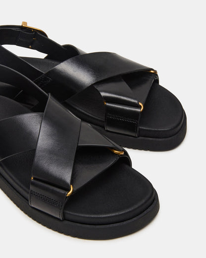 Steve Madden DONELLI Black Leather Strappy Footbed Women's Sandal