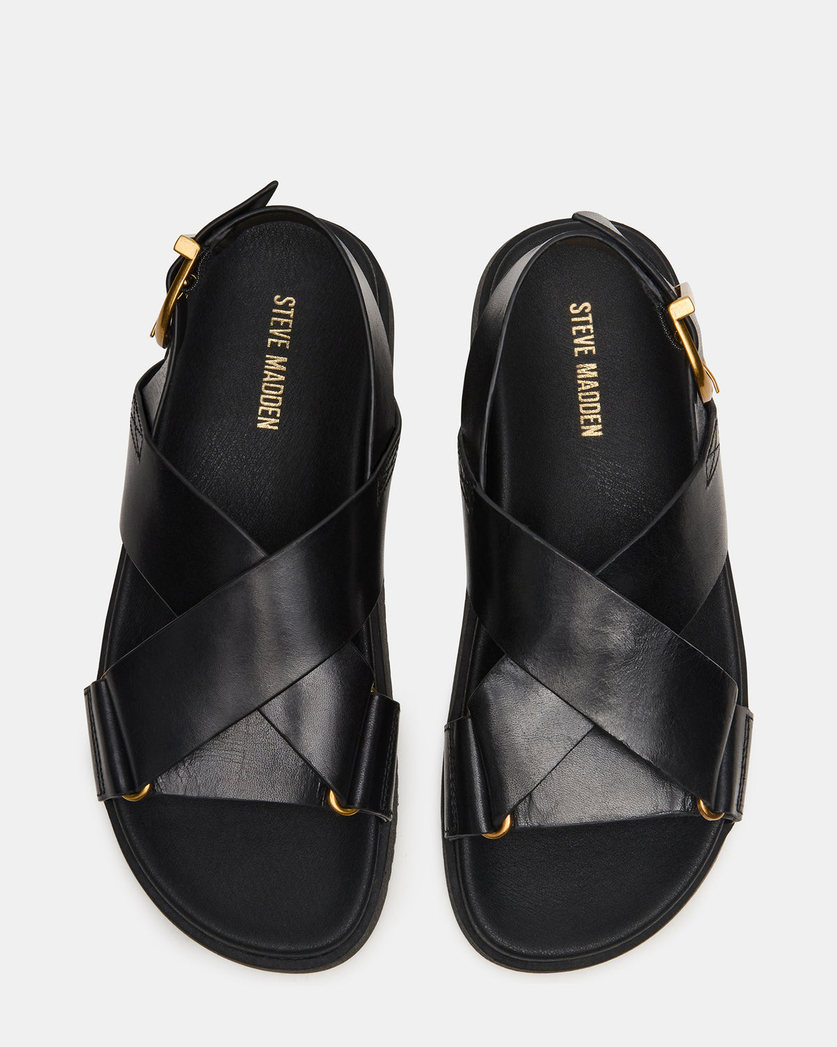 Steve Madden DONELLI Black Leather Strappy Footbed Women's Sandal