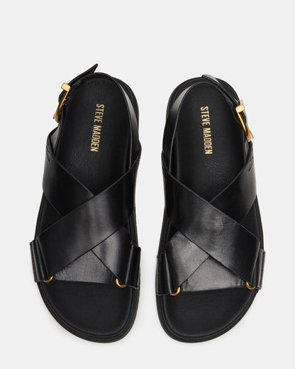 Steve Madden DONELLI Black Leather Strappy Footbed Women's Sandal
