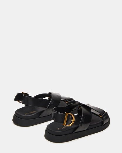 Steve Madden DONELLI Black Leather Strappy Footbed Women's Sandal