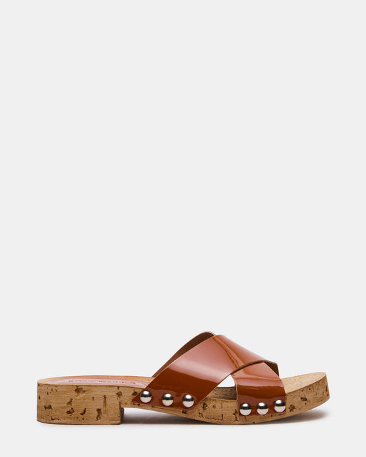 Steve Madden CANTLAY Camel Patent Studded Mule Slide Women's Sandal