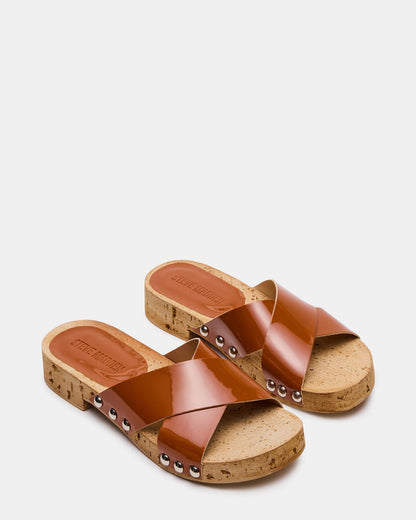 Steve Madden CANTLAY Camel Patent Studded Mule Slide Women's Sandal