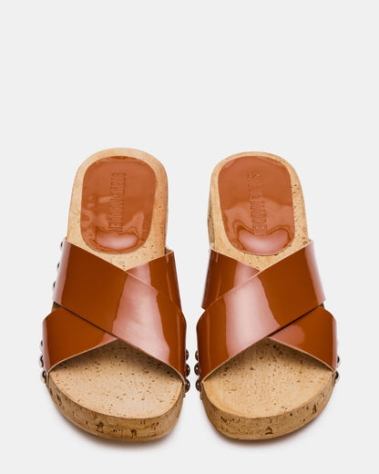 Steve Madden CANTLAY Camel Patent Studded Mule Slide Women's Sandal