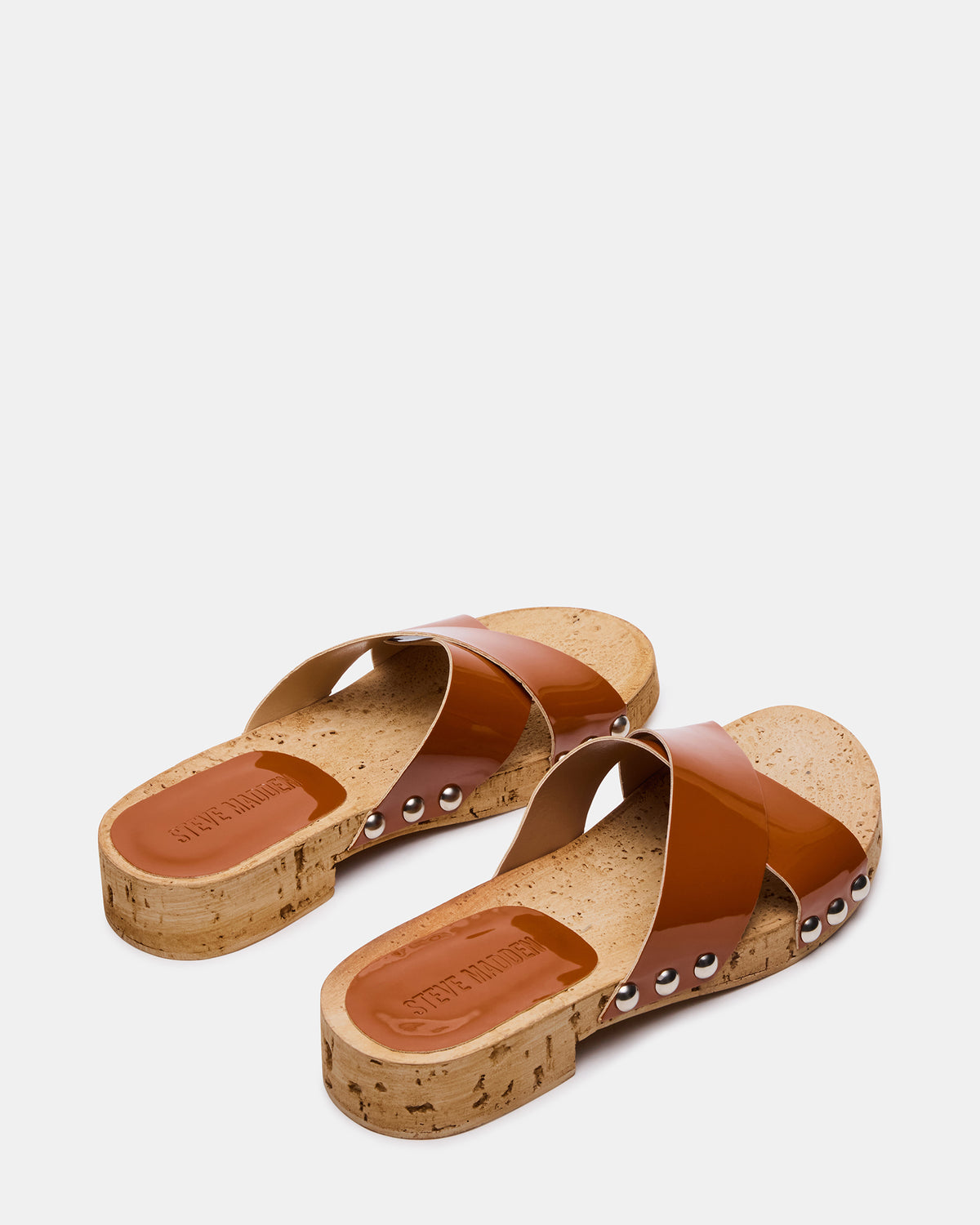 Steve Madden CANTLAY Camel Patent Studded Mule Slide Women's Sandal