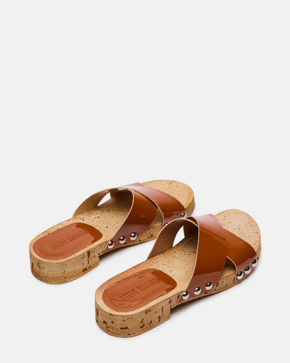 Steve Madden CANTLAY Camel Patent Studded Mule Slide Women's Sandal