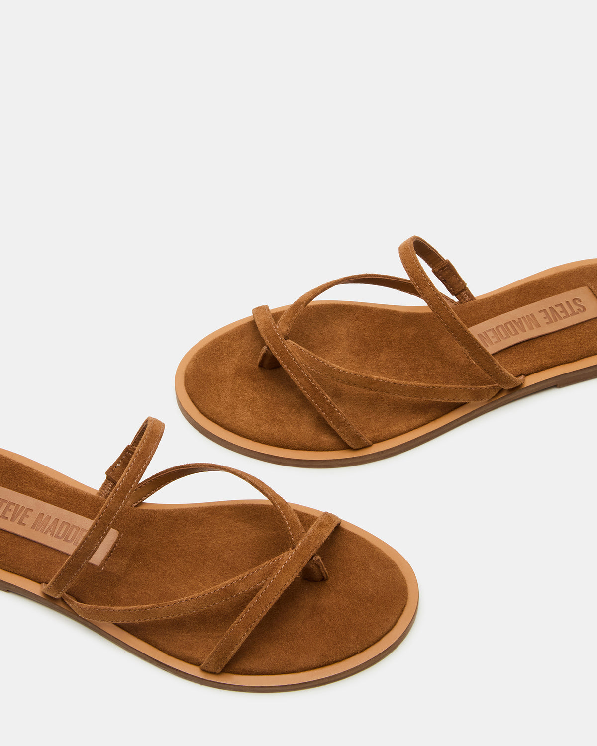 Steve Madden ELLERY Chestnut Suede Strappy Thong Slide Women's Sandal