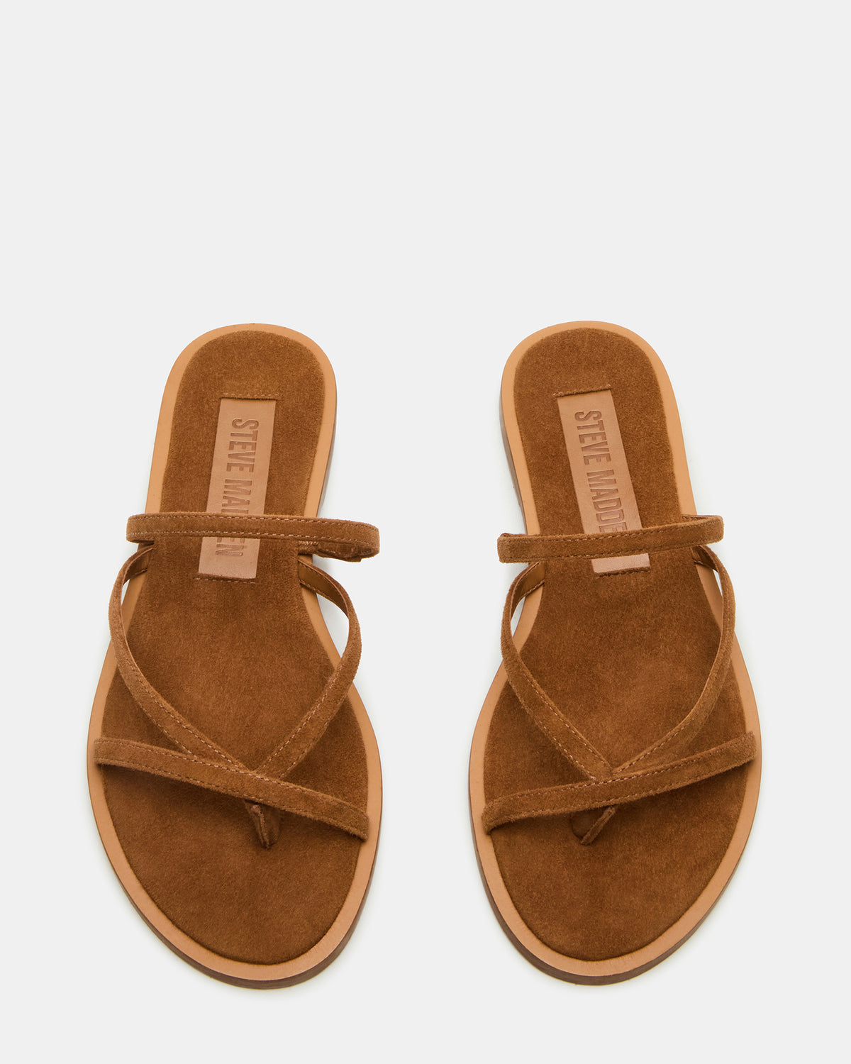 Steve Madden ELLERY Chestnut Suede Strappy Thong Slide Women's Sandal