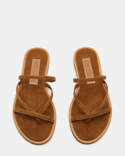 Steve Madden ELLERY Chestnut Suede Strappy Thong Slide Women's Sandal