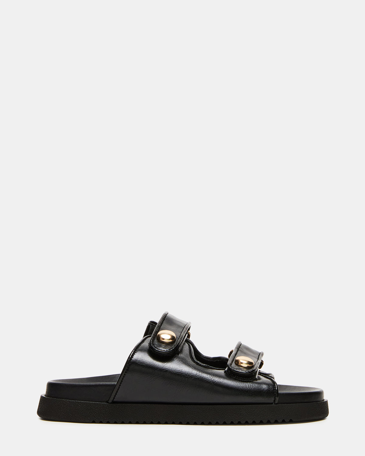 Steve Madden ATHENS Black Leather Slide Footbed Flatform Women's Sandal