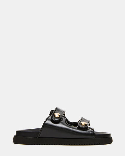 Steve Madden ATHENS Black Leather Slide Footbed Flatform Women's Sandal