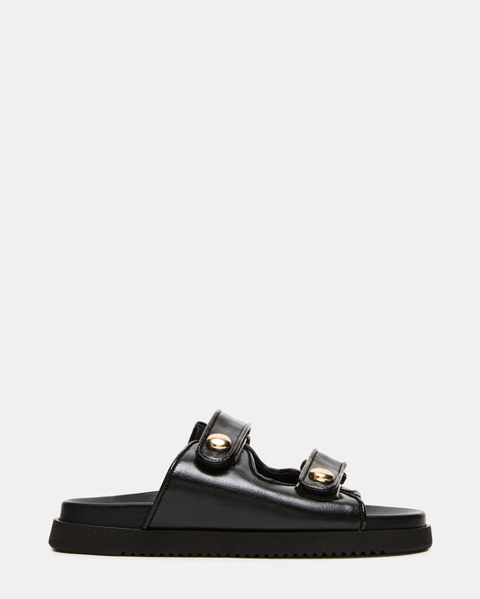 Steve Madden ATHENS Black Leather Slide Footbed Flatform Women's Sandal