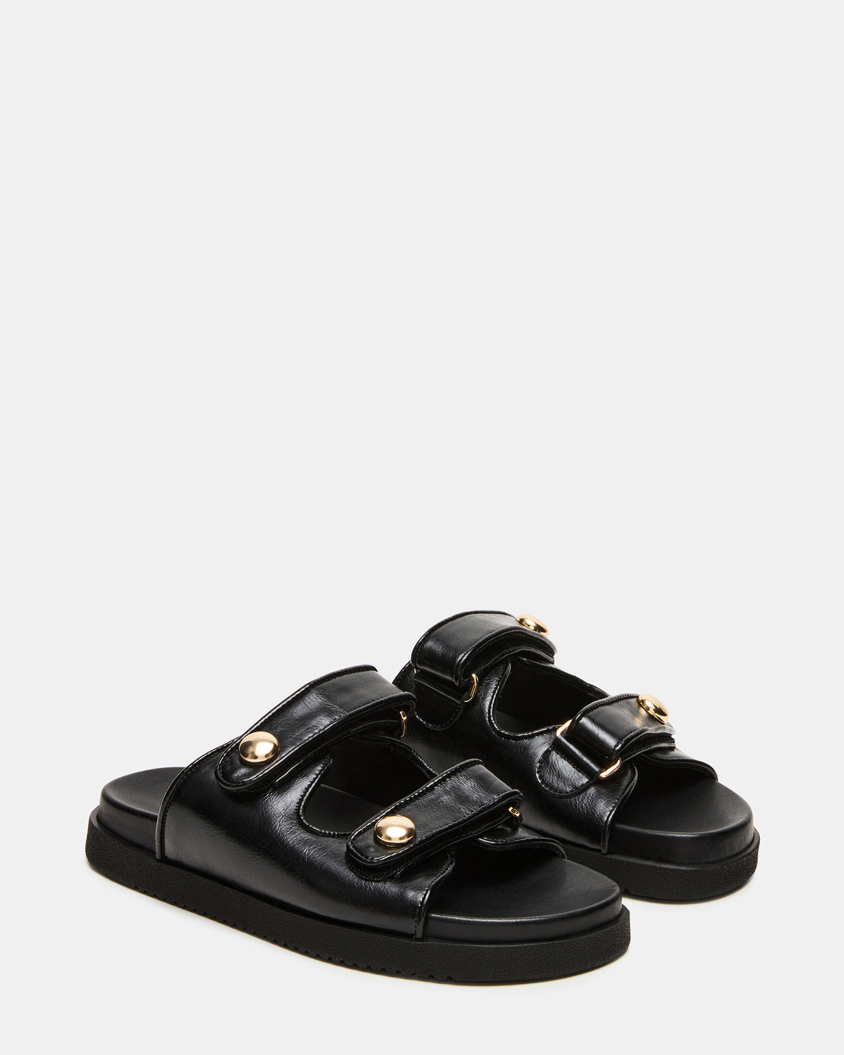 Steve Madden ATHENS Black Leather Slide Footbed Flatform Women's Sandal
