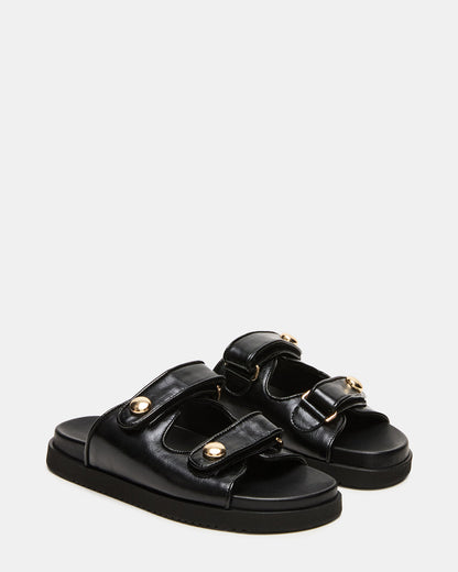 Steve Madden ATHENS Black Leather Slide Footbed Flatform Women's Sandal