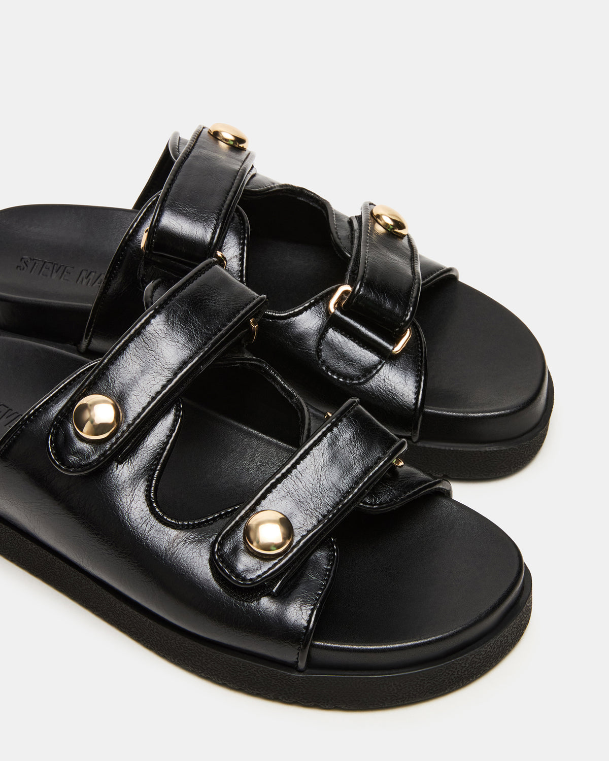Steve Madden ATHENS Black Leather Slide Footbed Flatform Women's Sandal