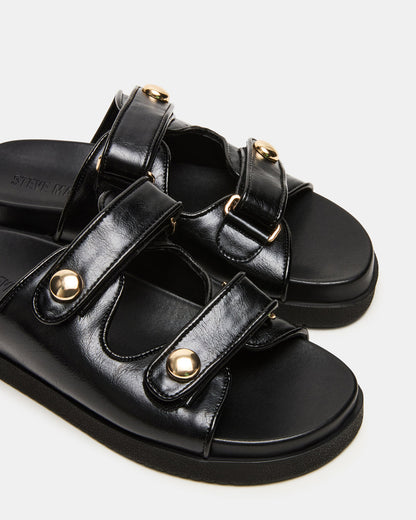 Steve Madden ATHENS Black Leather Slide Footbed Flatform Women's Sandal