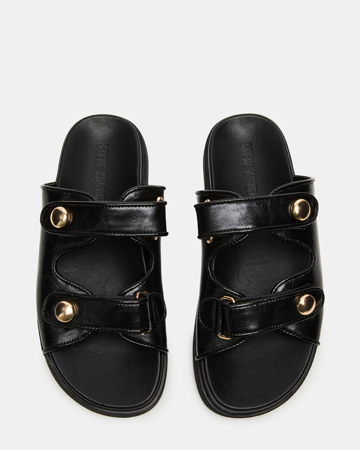 Steve Madden ATHENS Black Leather Slide Footbed Flatform Women's Sandal