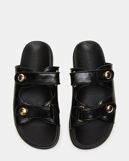 Steve Madden ATHENS Black Leather Slide Footbed Flatform Women's Sandal