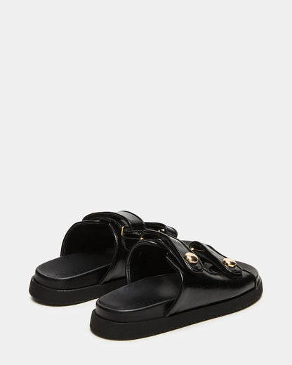 Steve Madden ATHENS Black Leather Slide Footbed Flatform Women's Sandal