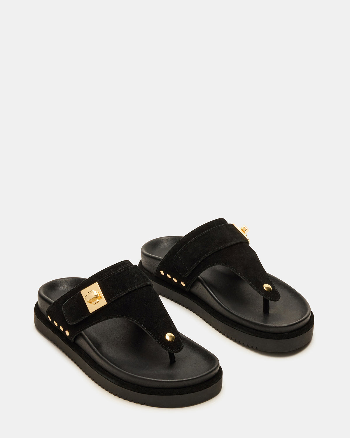 Steve Madden THONA Black Suede Women's Flatform Thong Sandal