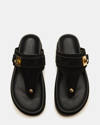 Steve Madden THONA Black Suede Women's Flatform Thong Sandal