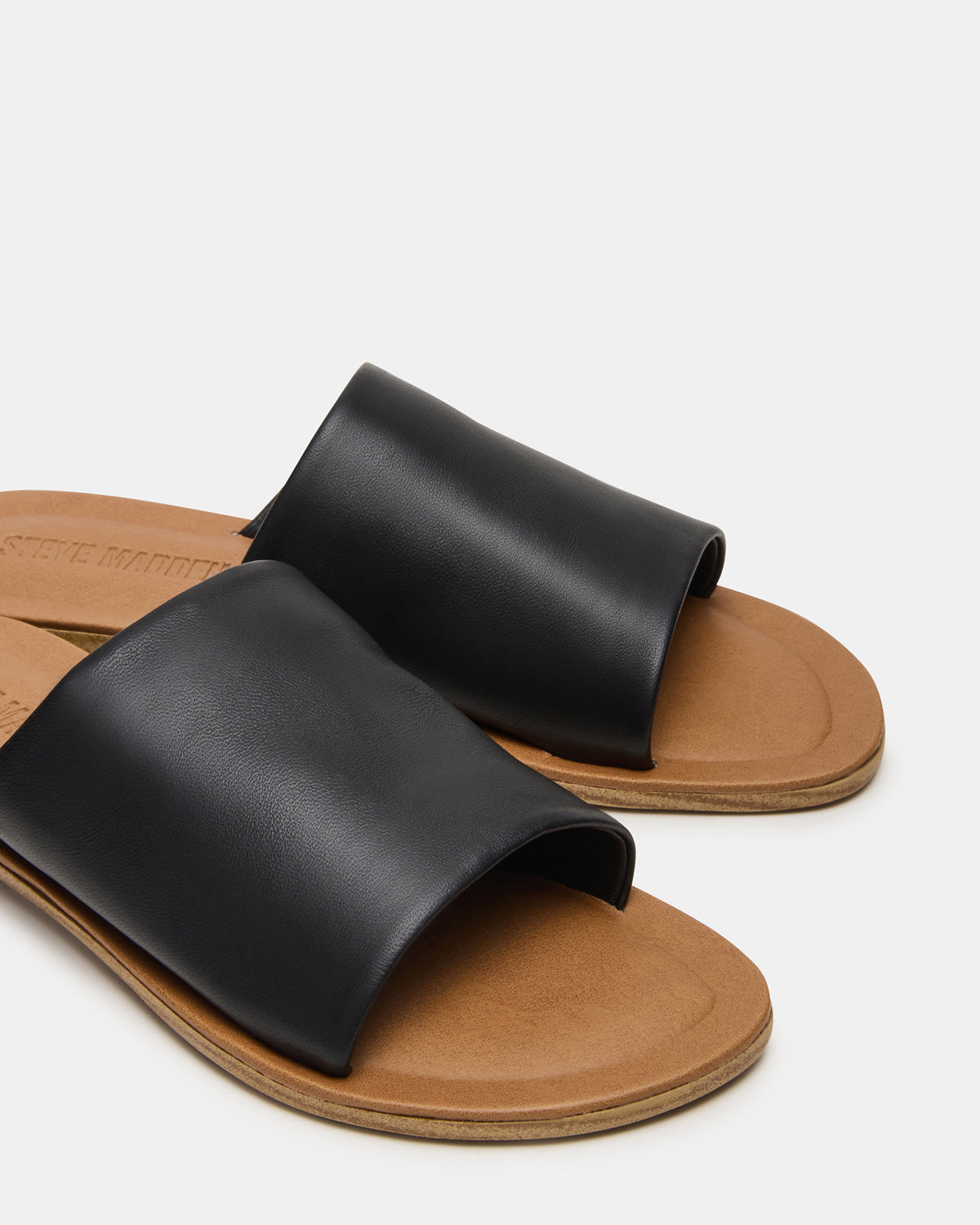 Steve Madden KIPP Black Leather Slide Women's Sandal