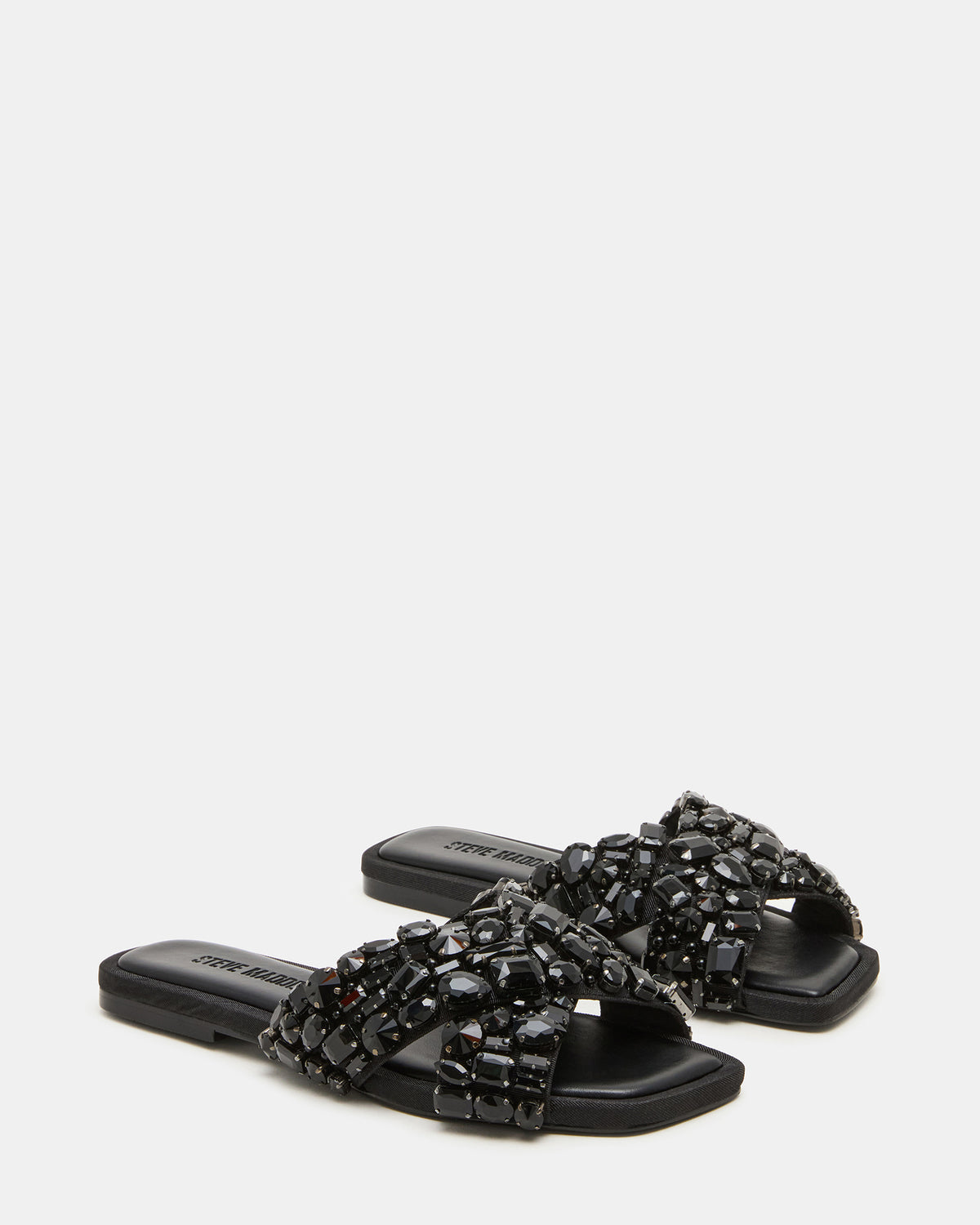 Steve Madden LEVITY Black Square-Toe Slide Women's Sandal